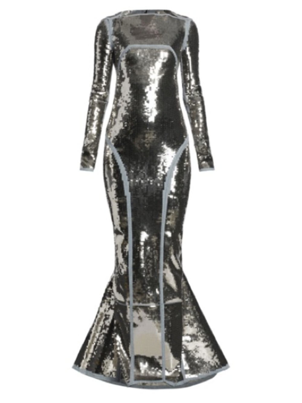 Rick Owens Silver Sequined Long-Sleeve Mermaid Gown